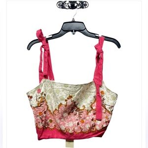 NWT Rachel Zoe pink beige floral Brocade Tie Shoulder Crop Tank top large